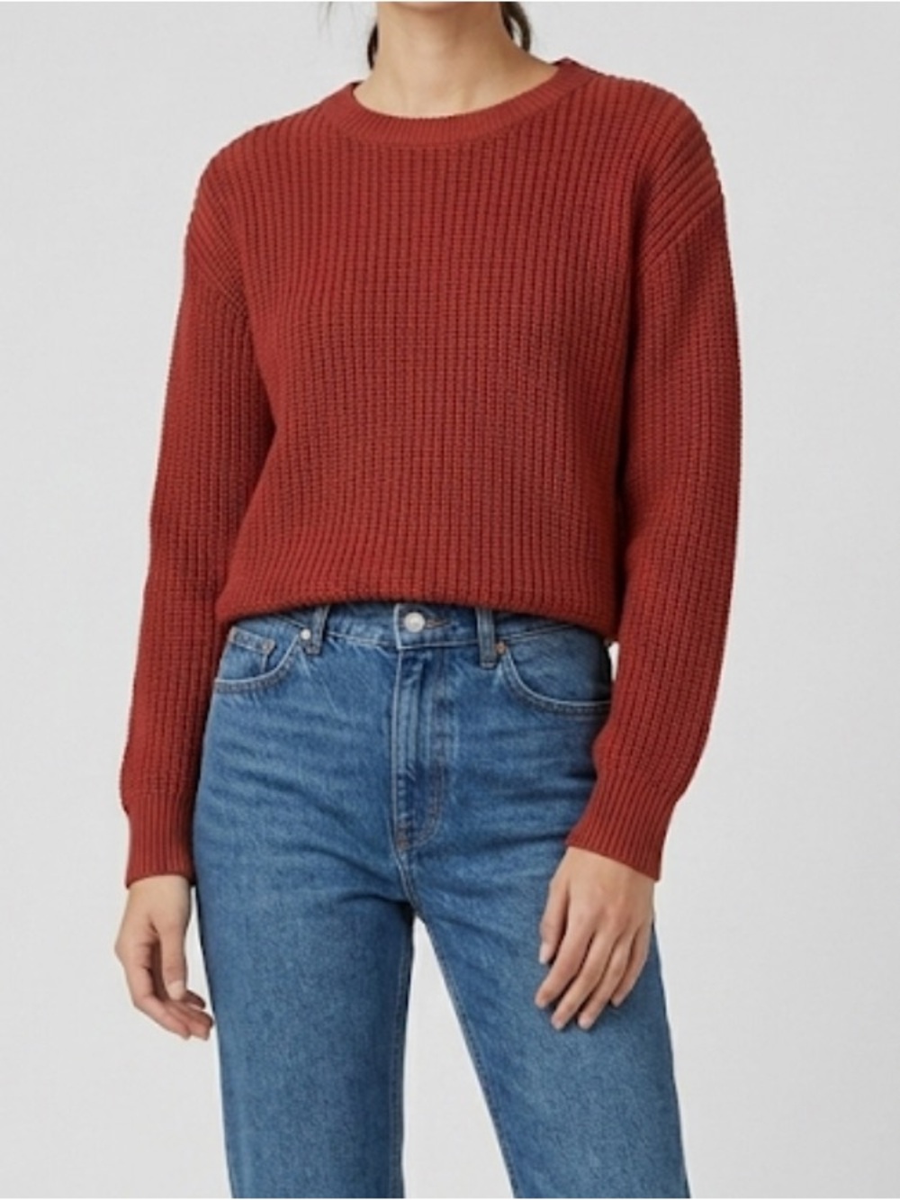 Aeropostale Ribbed Knit Crewneck Sweater Womens XS Rust Orange Chunky Minimalist
